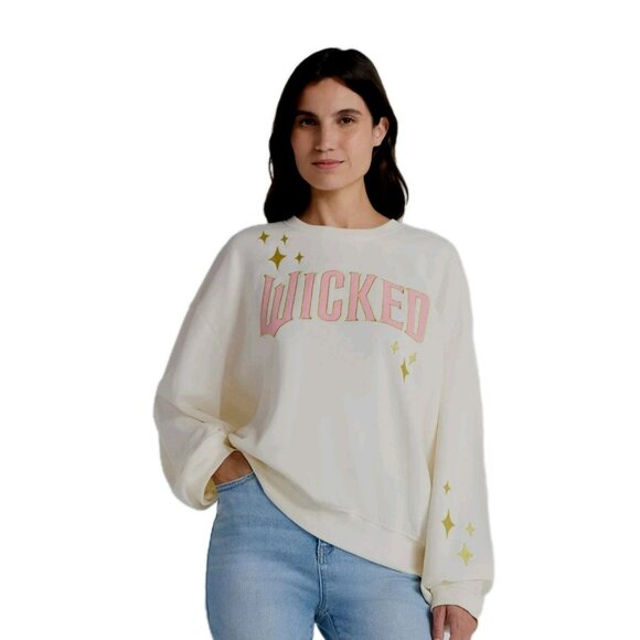 WICKED Womens Glittering Stars Sweatshirt Large Cream - Picture 1 of 12